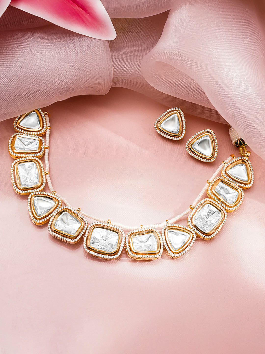 Trendy Polki Fusion Necklace Set フリーサイズ