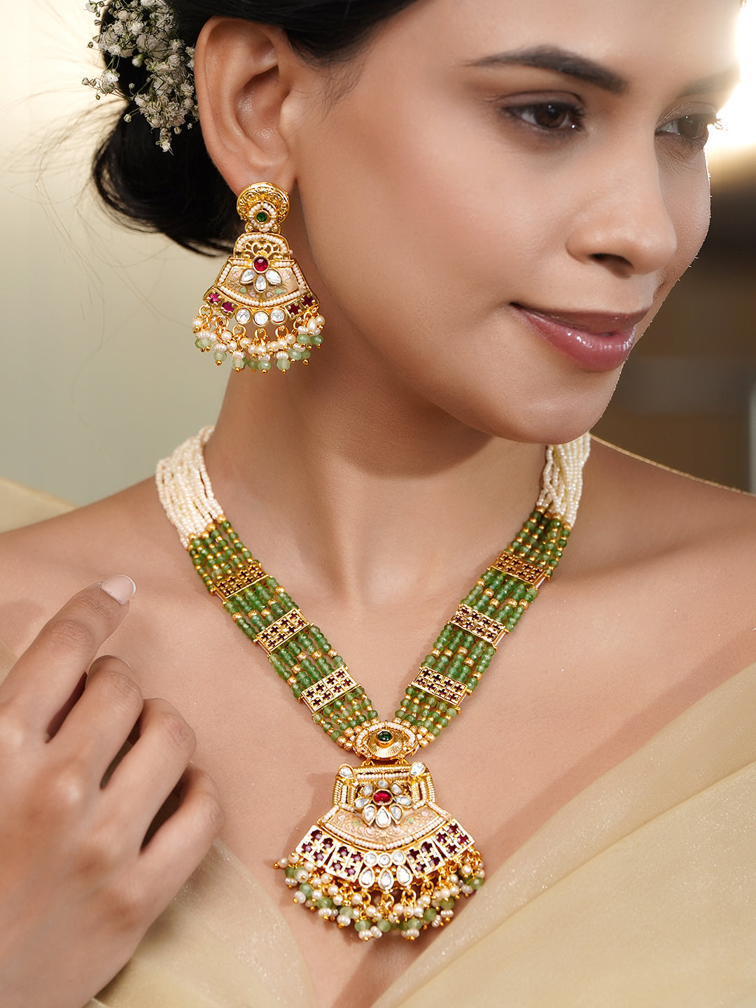 Royal Pearl Kundan Necklace Set フリーサイズ