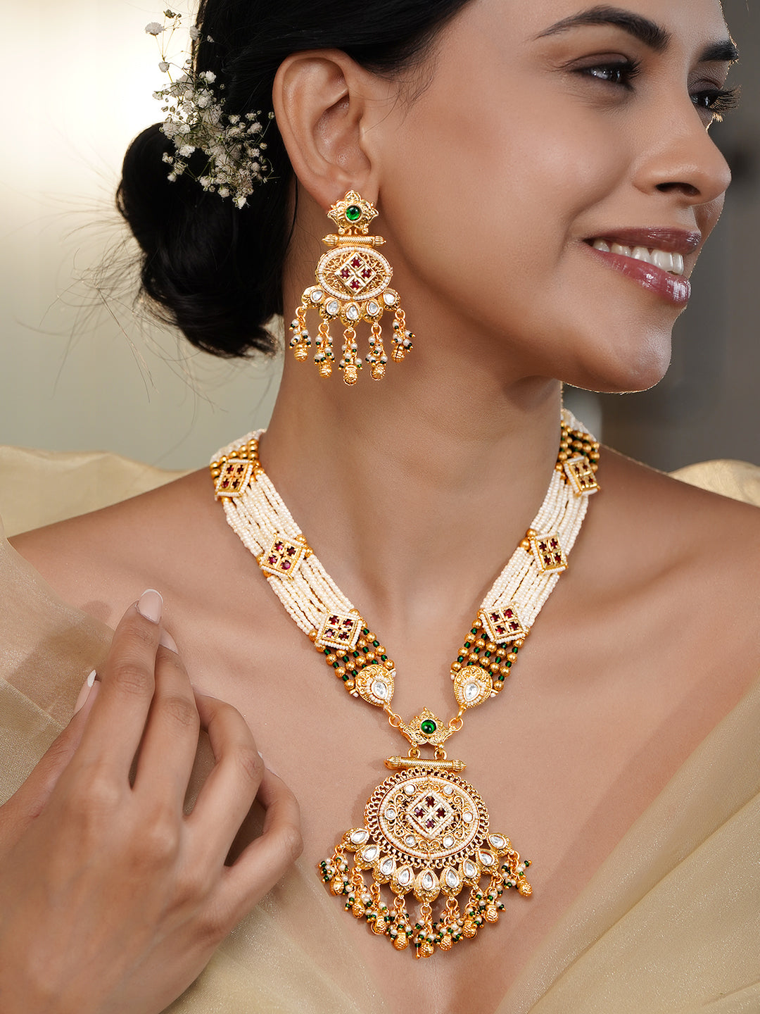 Heirloom Gold Kundan Multi Beaded Jewellery Set フリーサイズ