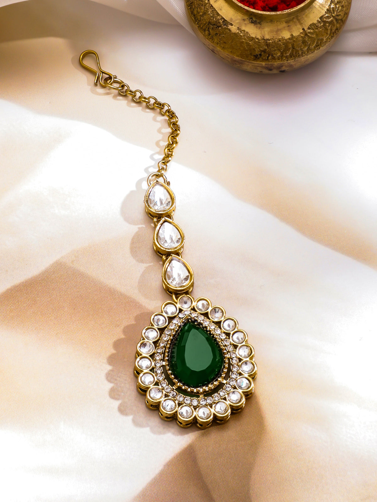 American Diamond Zirconia Emerald Drop Necklace Set フリーサイズ