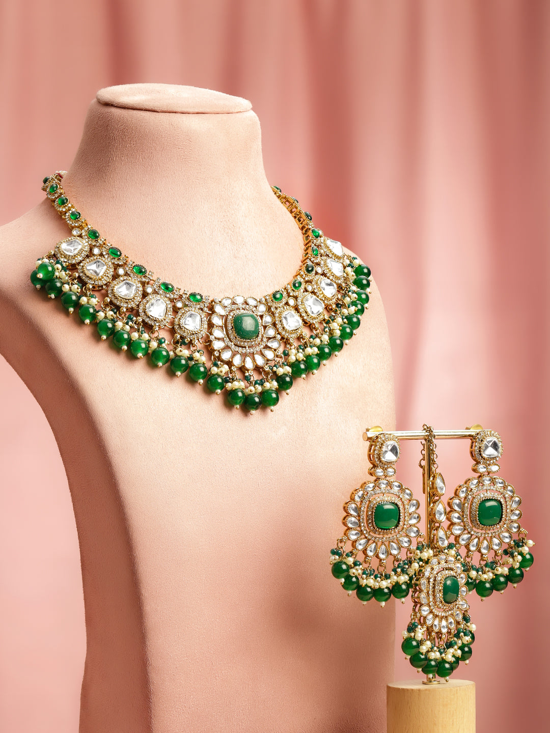 Kundan Stories in Green Necklace Set フリーサイズ