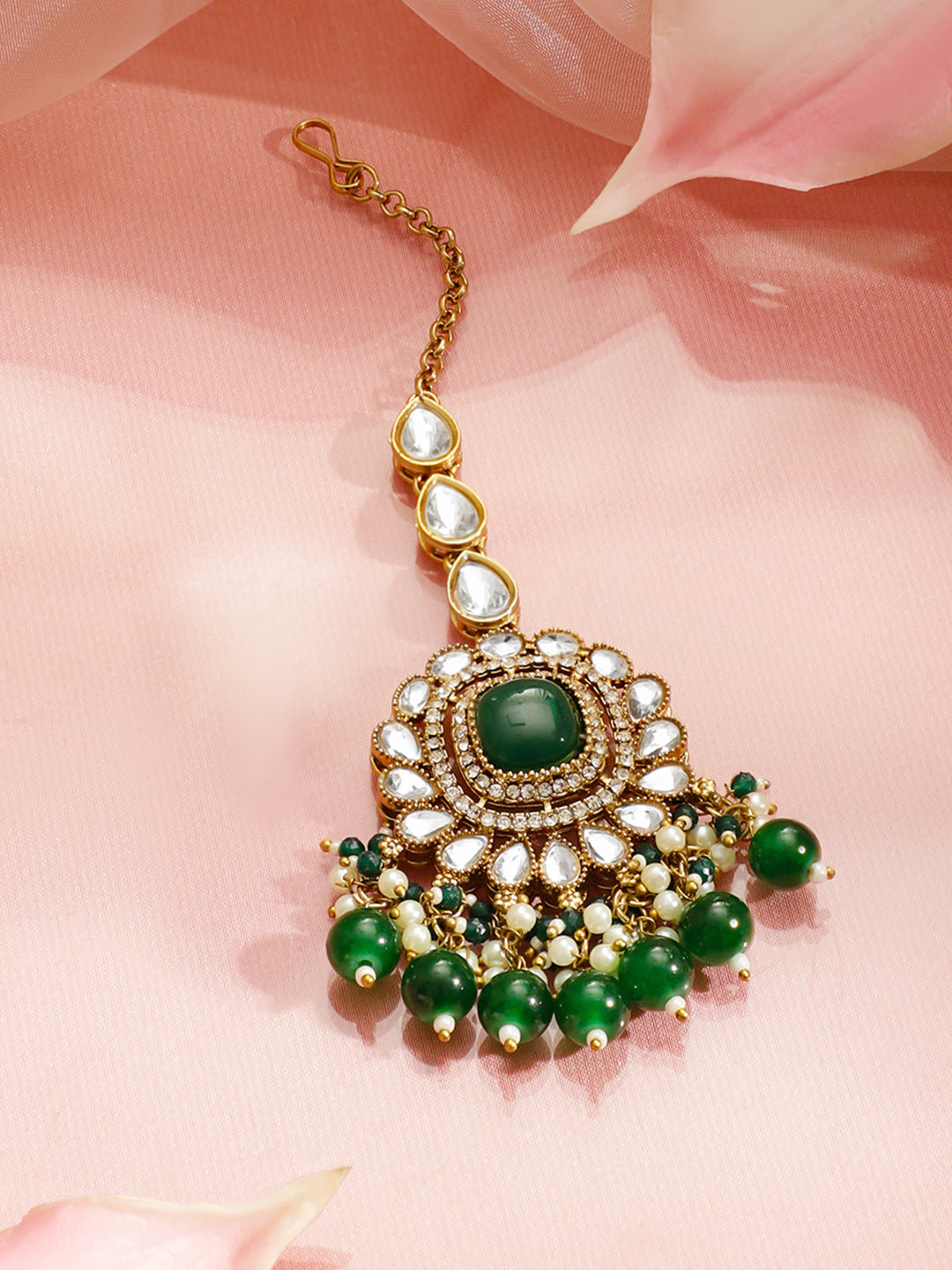 Kundan Stories in Green Necklace Set フリーサイズ