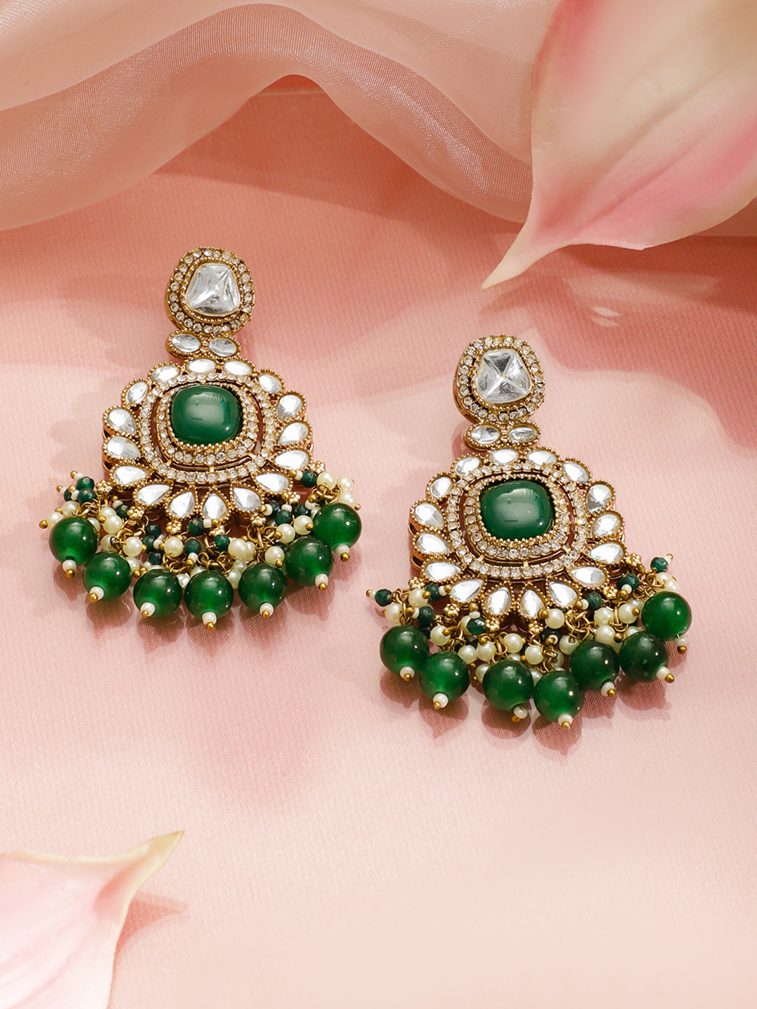 Kundan Stories in Green Necklace Set フリーサイズ