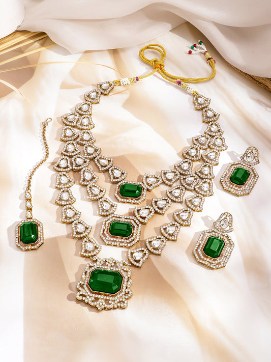 Radiant Emerald & Kundan Necklace Set フリーサイズ