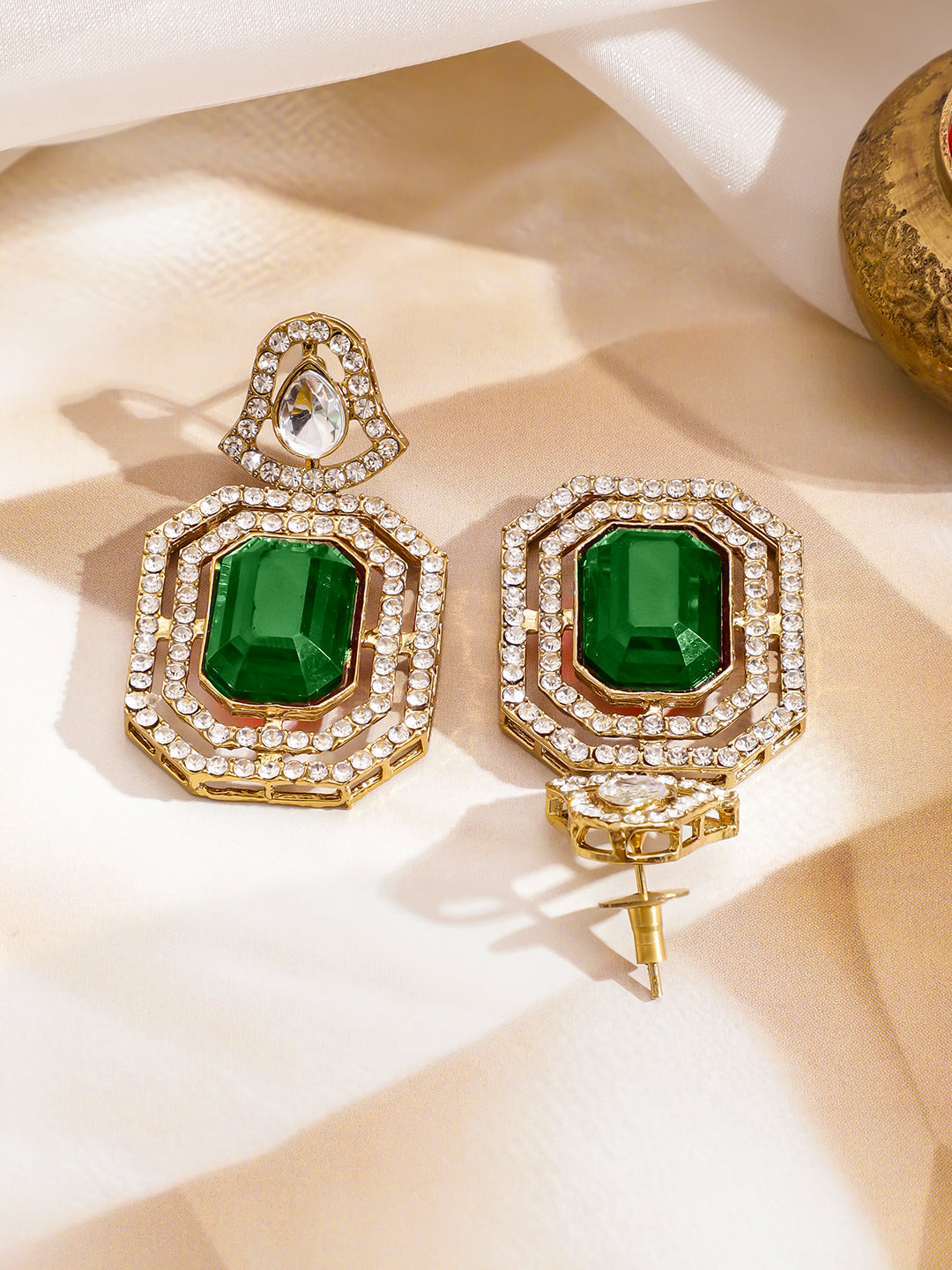 Radiant Emerald & Kundan Necklace Set フリーサイズ