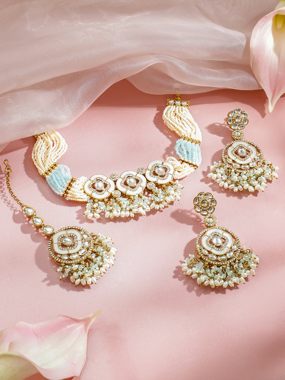 Luxe Radiance Blue & Kundan Choker Set フリーサイズ