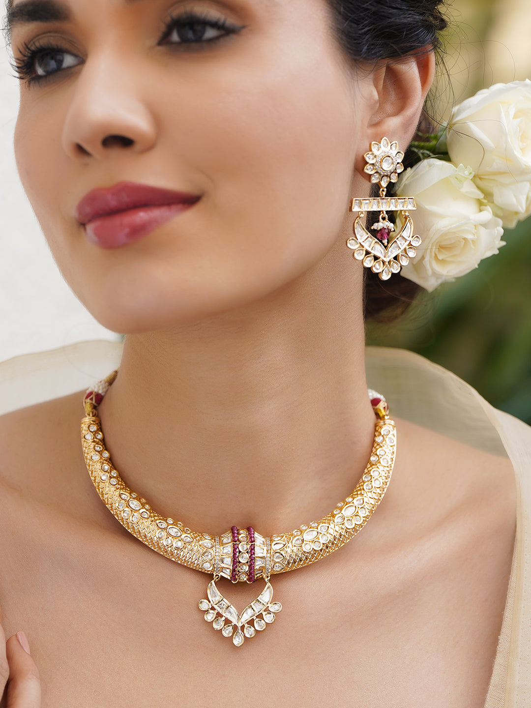 Stunning Royal Kundan and Ruby Necklace Set フリーサイズ