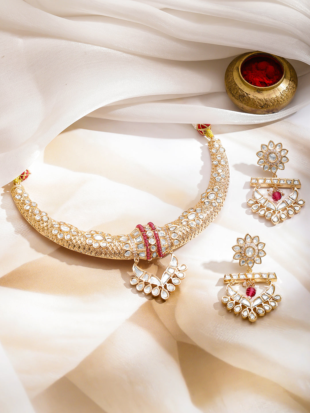 Stunning Royal Kundan and Ruby Necklace Set フリーサイズ