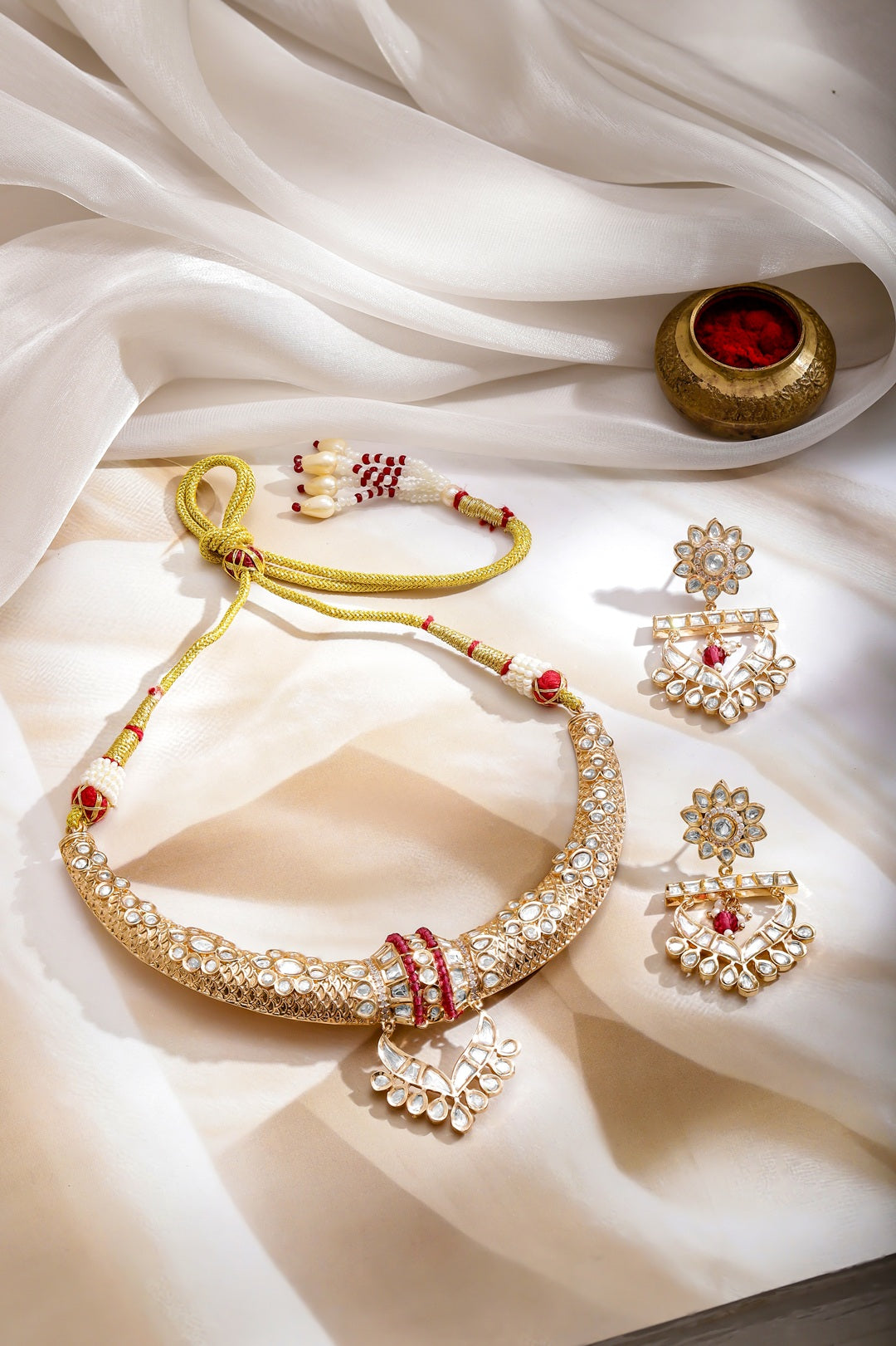 Stunning Royal Kundan and Ruby Necklace Set フリーサイズ