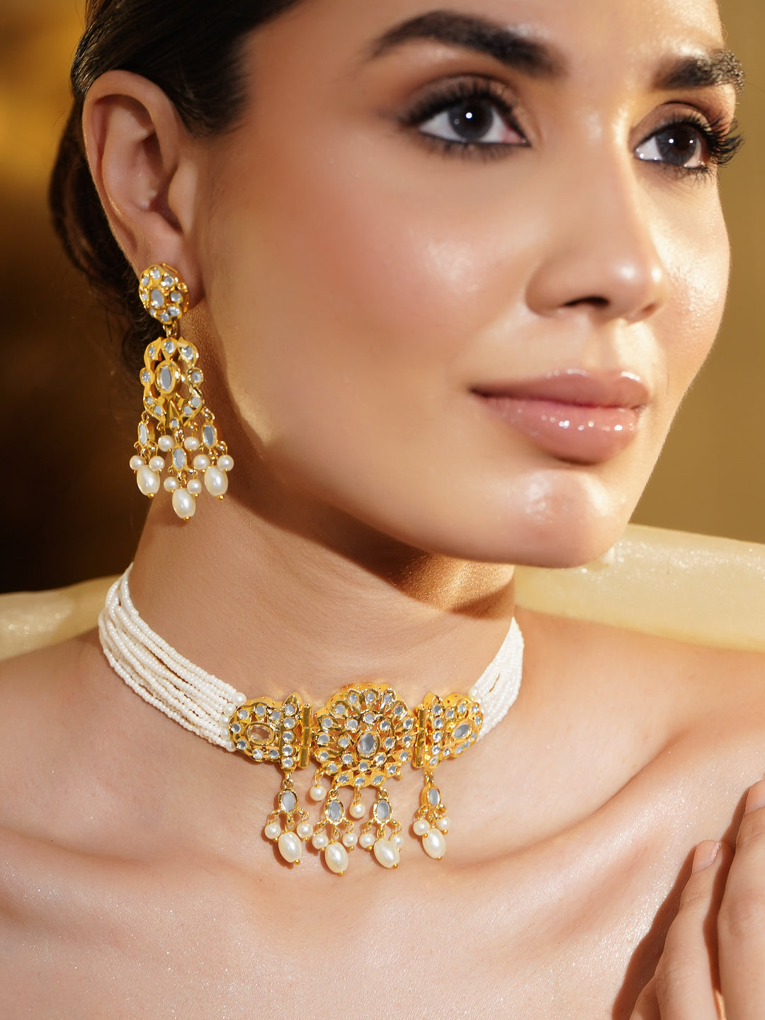 White Beaded Pearl Drop Necklace Set フリーサイズ
