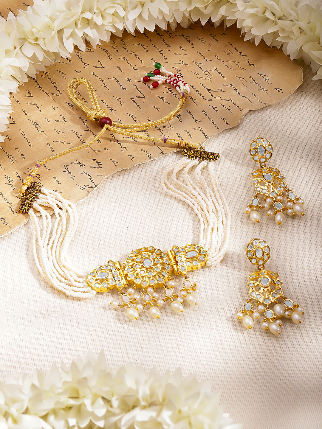 White Beaded Pearl Drop Necklace Set フリーサイズ