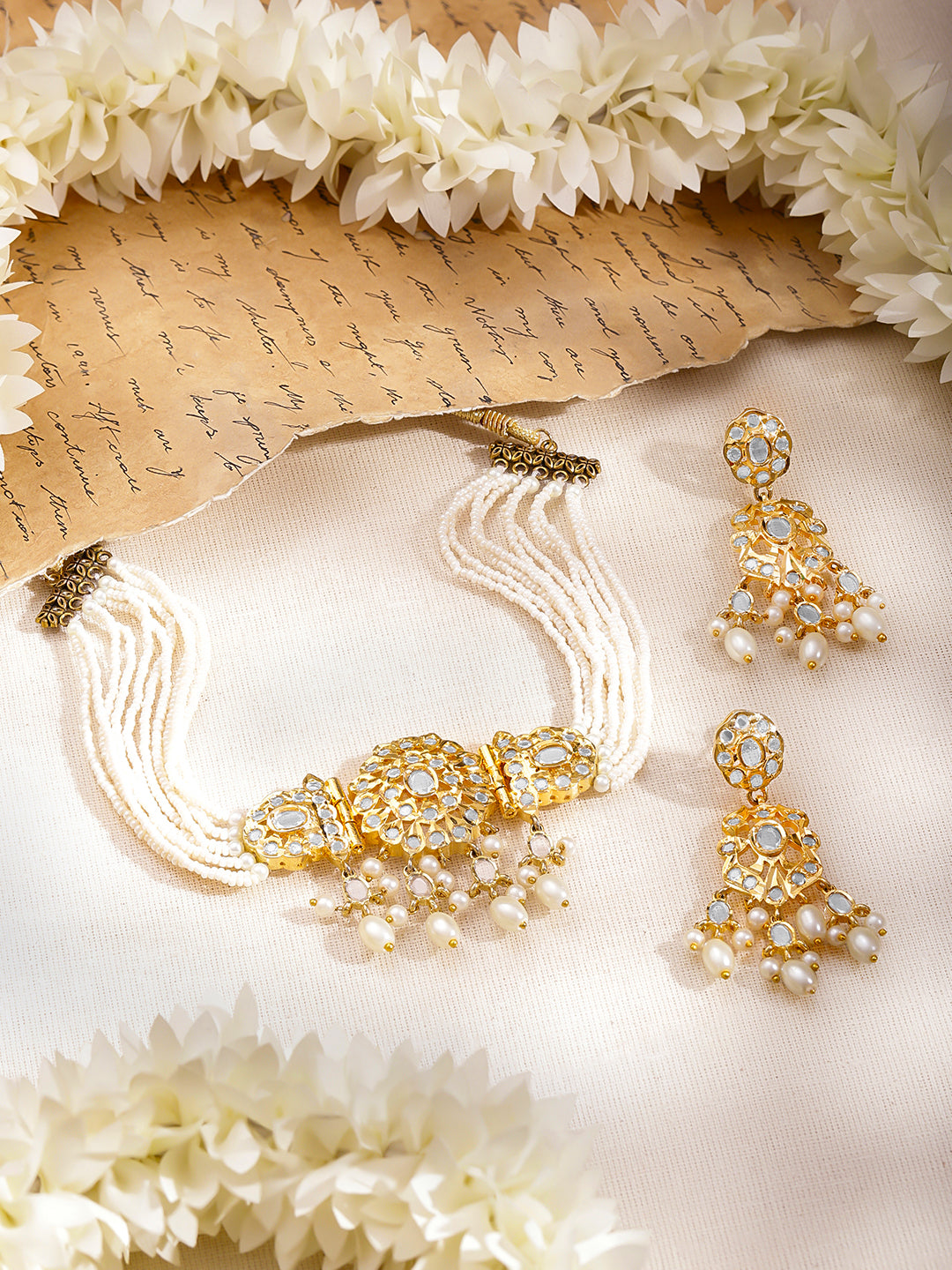 White Beaded Pearl Drop Necklace Set フリーサイズ