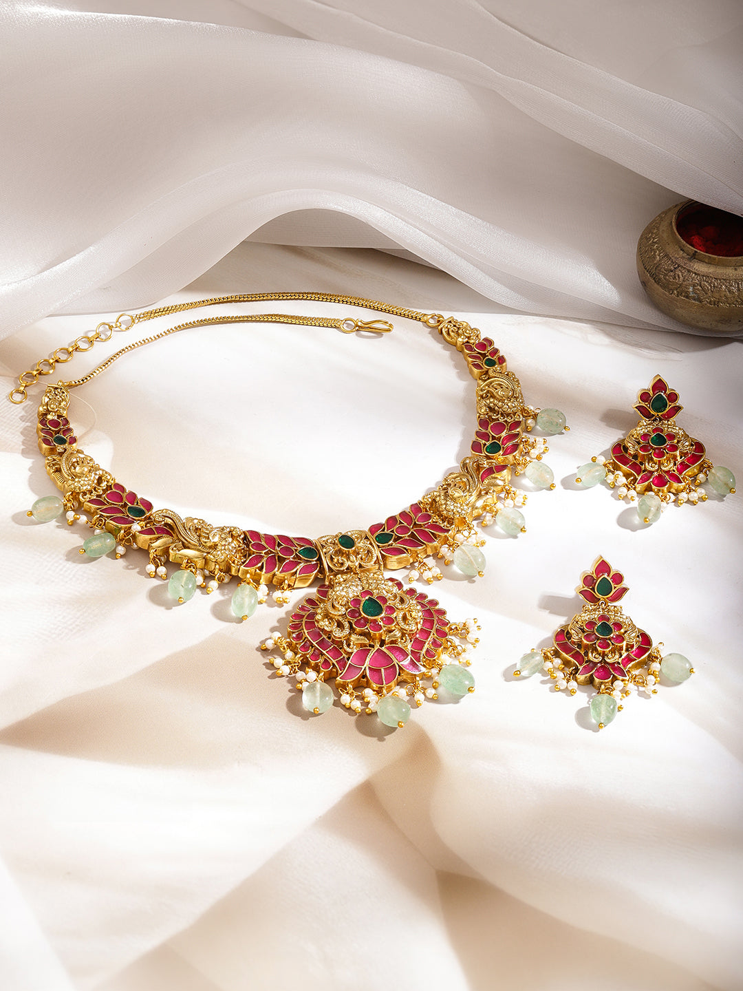 Pink-Green Royal Aura Necklace Set フリーサイズ