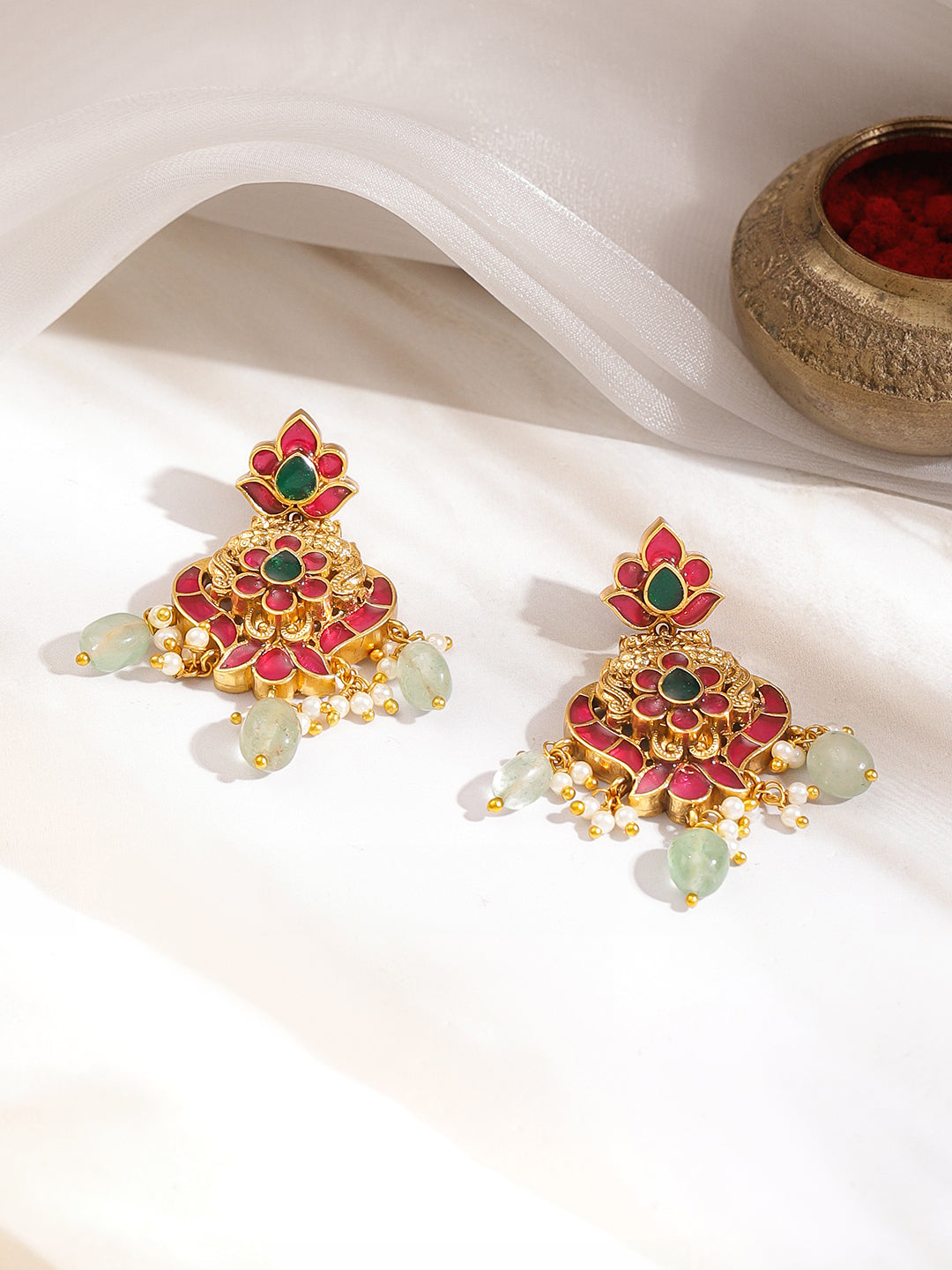 Pink-Green Royal Aura Necklace Set フリーサイズ