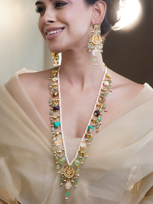 Multicolour Gemstone Kundan Necklace Set フリーサイズ