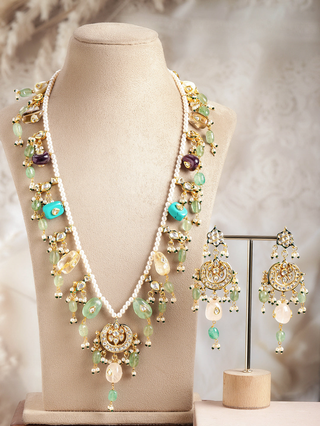 Multicolour Gemstone Kundan Necklace Set フリーサイズ