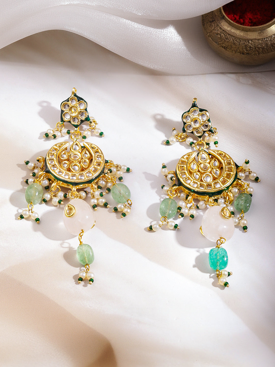 Multicolour Gemstone Kundan Necklace Set フリーサイズ