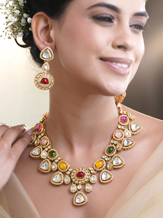 Multicolor Cubic Zirconia Kundan Set フリーサイズ