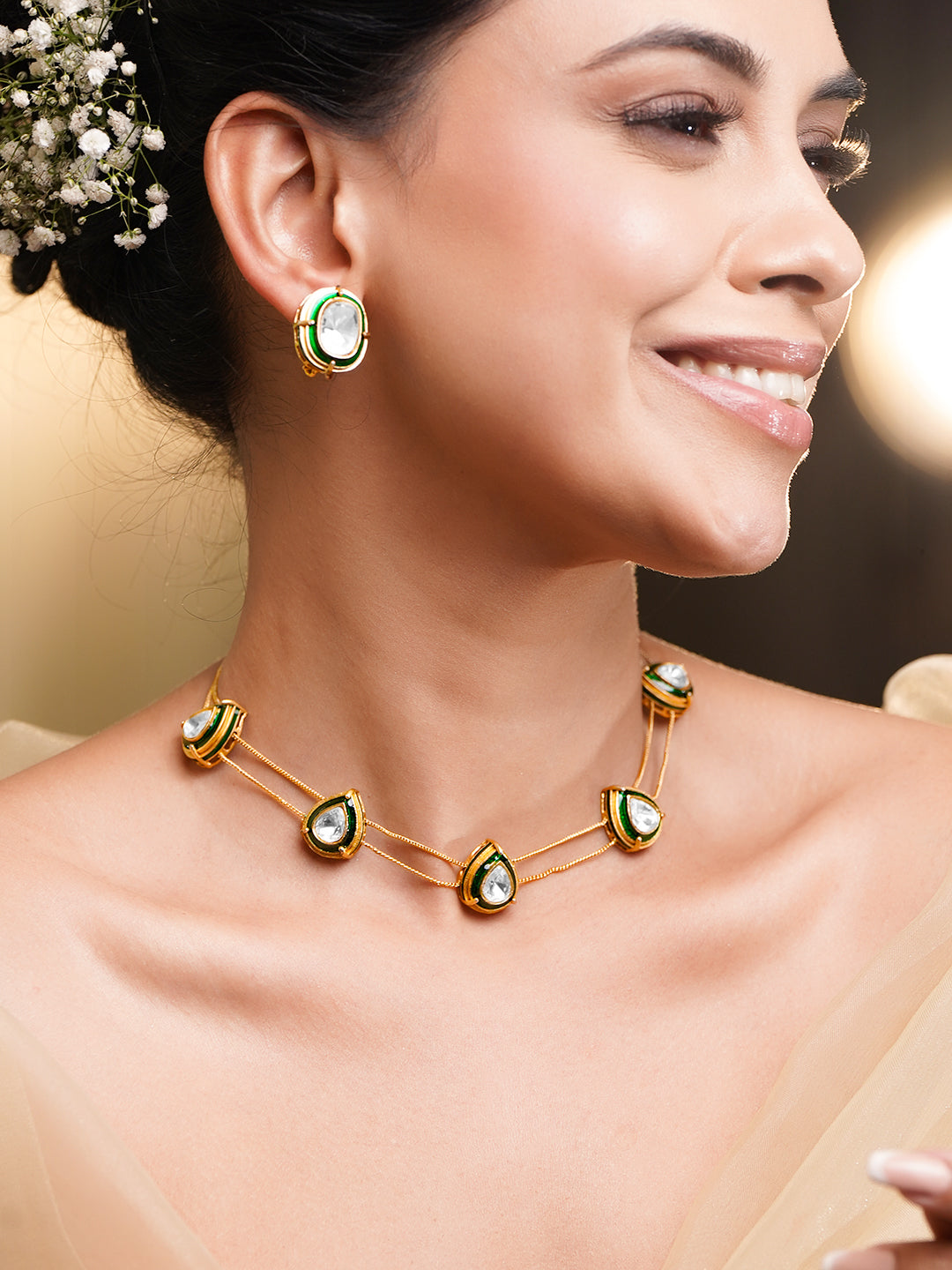 Regal Green Enamel Kundan Choker Set フリーサイズ