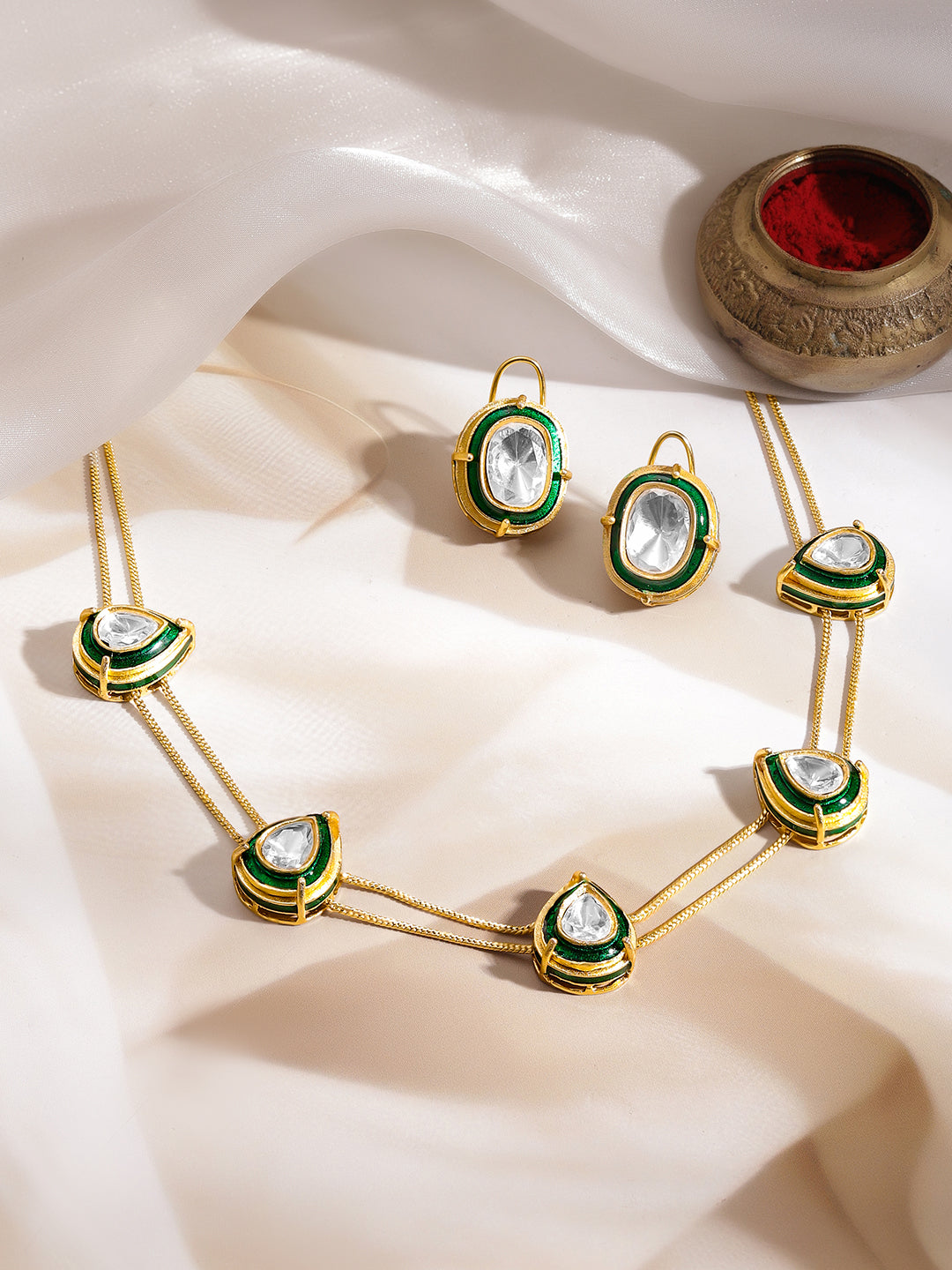 Regal Green Enamel Kundan Choker Set フリーサイズ