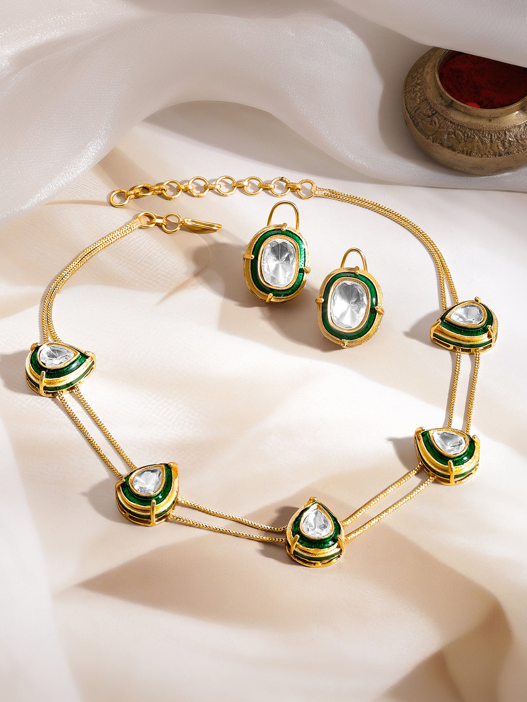 Regal Green Enamel Kundan Choker Set フリーサイズ