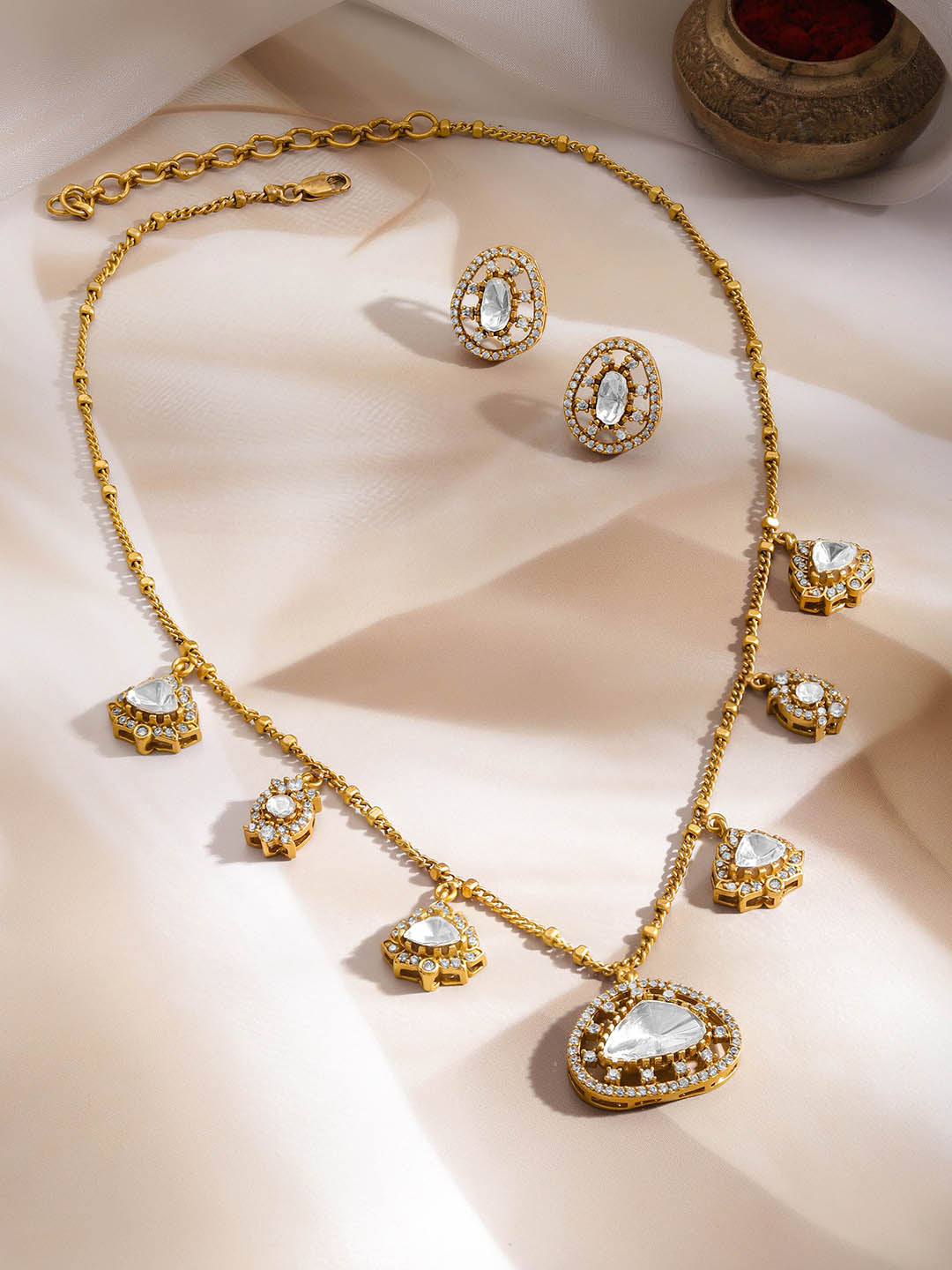 Kundan & Diamond Charm Necklace Set フリーサイズ