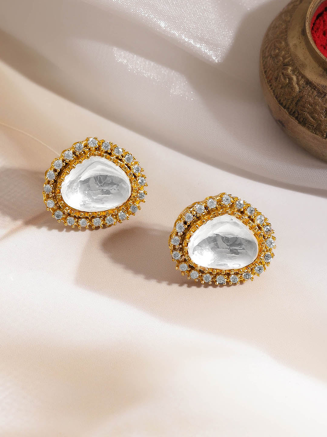Rubans 18K Gold Plated Brass Kundan Cubic Zirconia Multilayer Necklace Set フリーサイズ