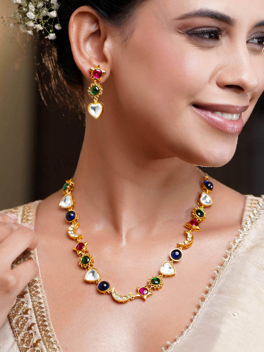 Multi-Charm Kundan Diamond Statement Set フリーサイズ