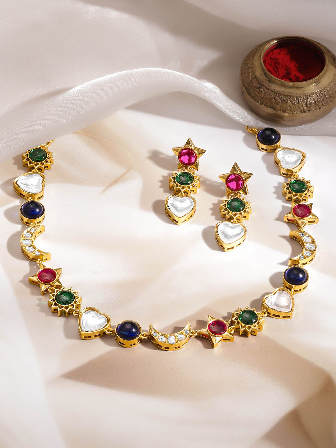 Multi-Charm Kundan Diamond Statement Set フリーサイズ