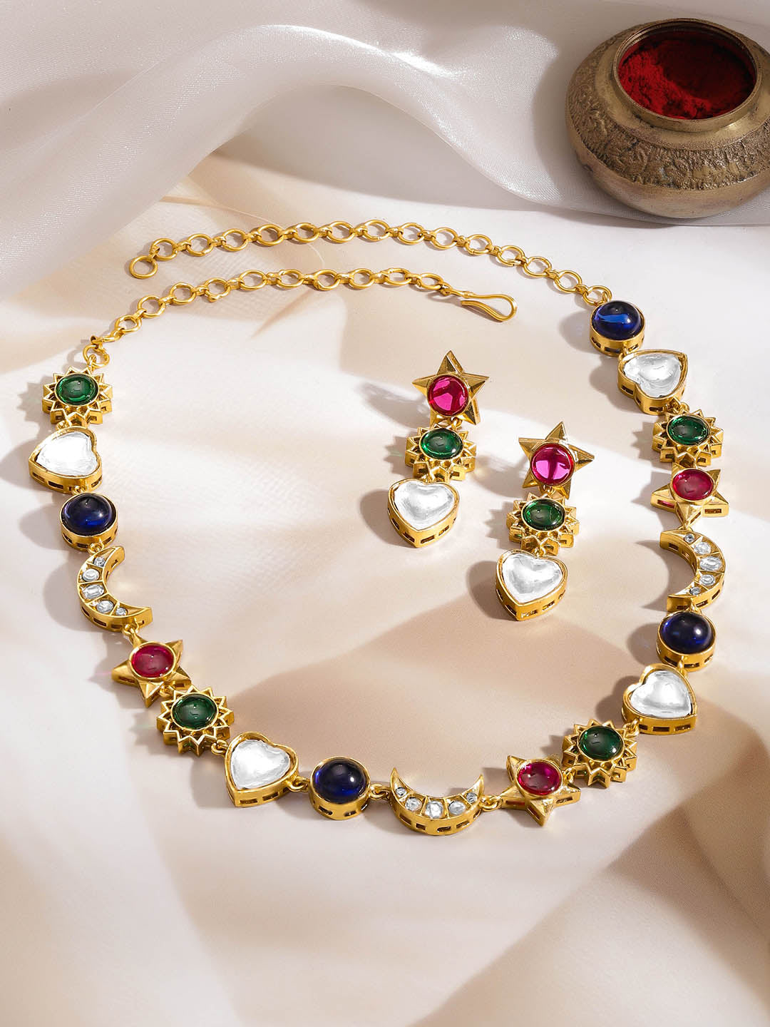 Multi-Charm Kundan Diamond Statement Set フリーサイズ