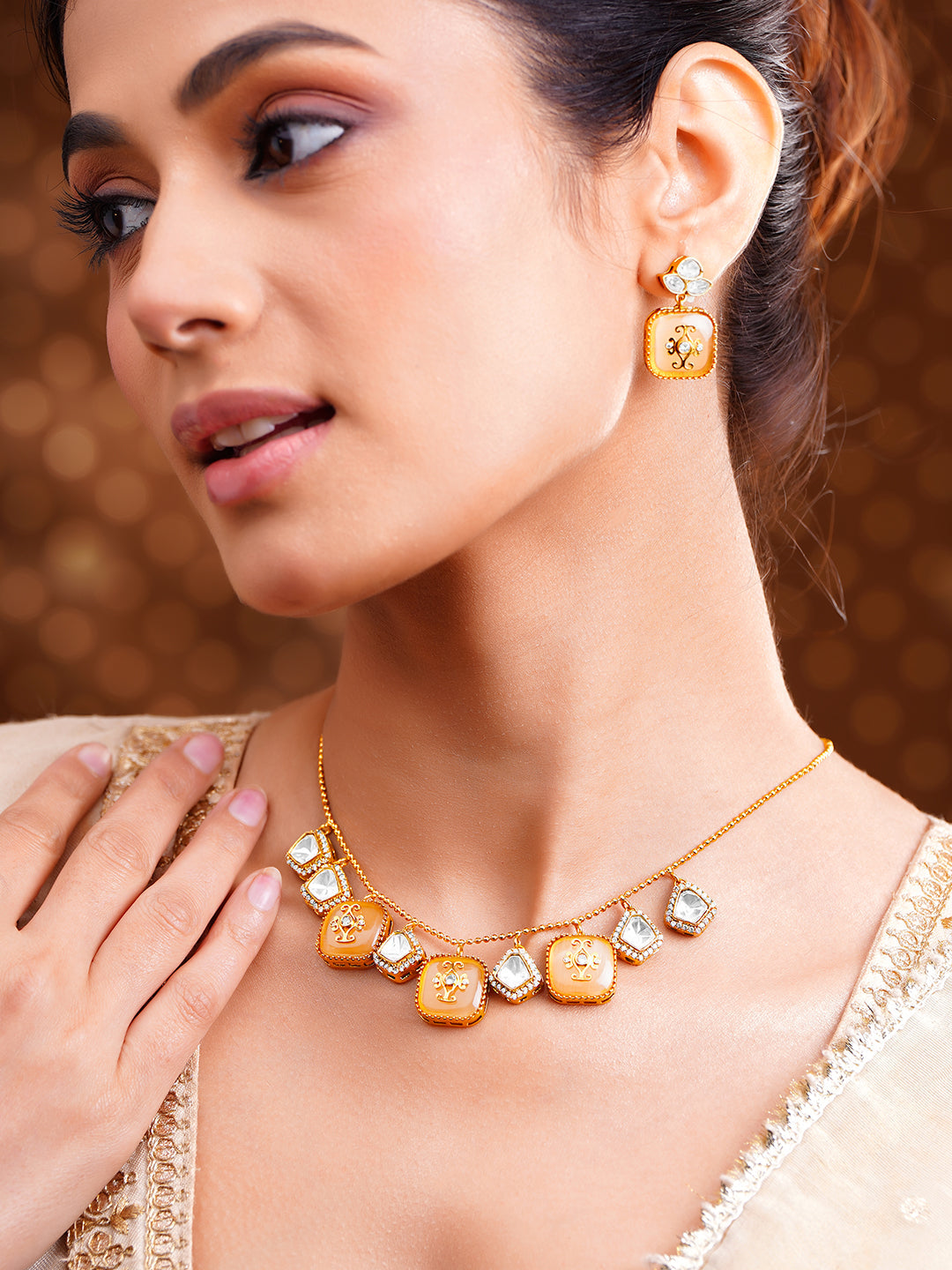 Peach Luxe Charm Drop Necklace Set フリーサイズ