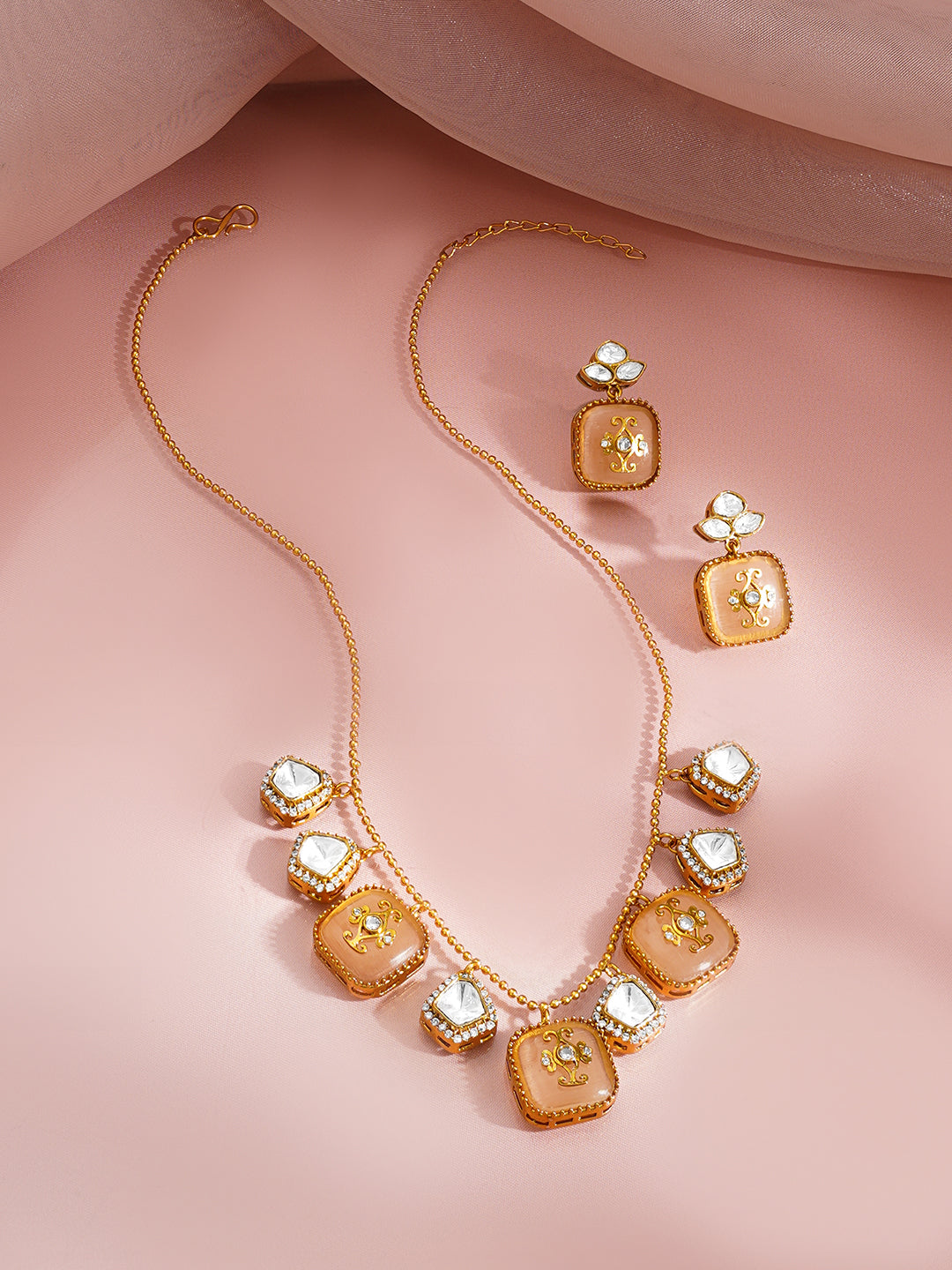 Peach Luxe Charm Drop Necklace Set フリーサイズ