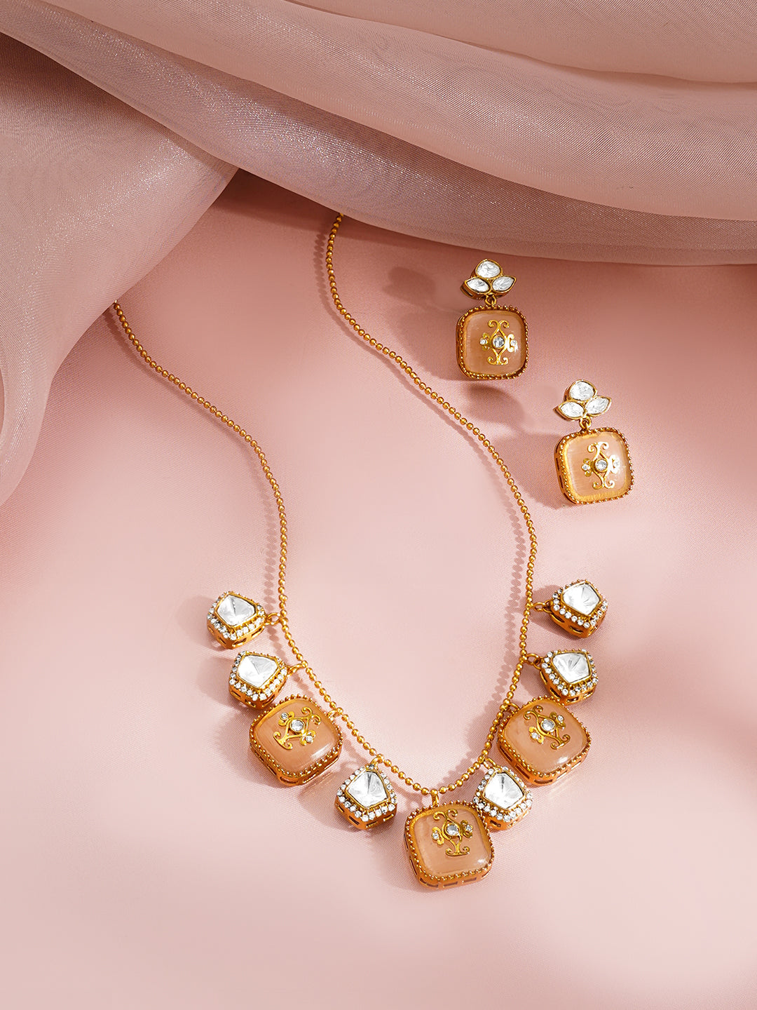 Peach Luxe Charm Drop Necklace Set フリーサイズ