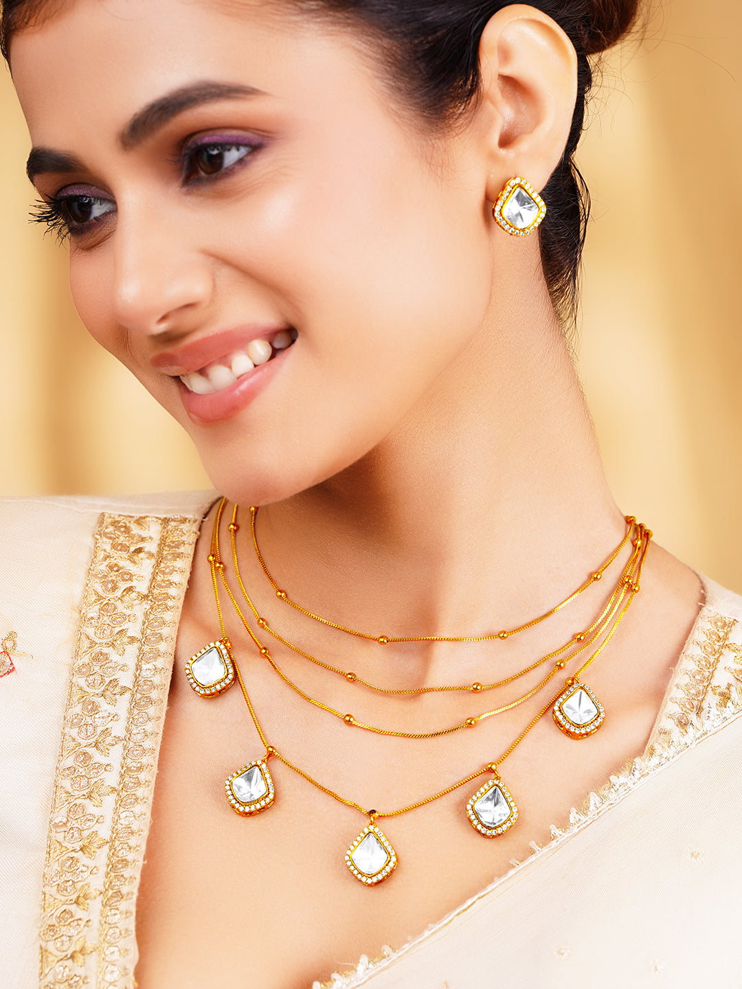 Layered Glow Charm Drop Necklace Set Length - 22 cm
