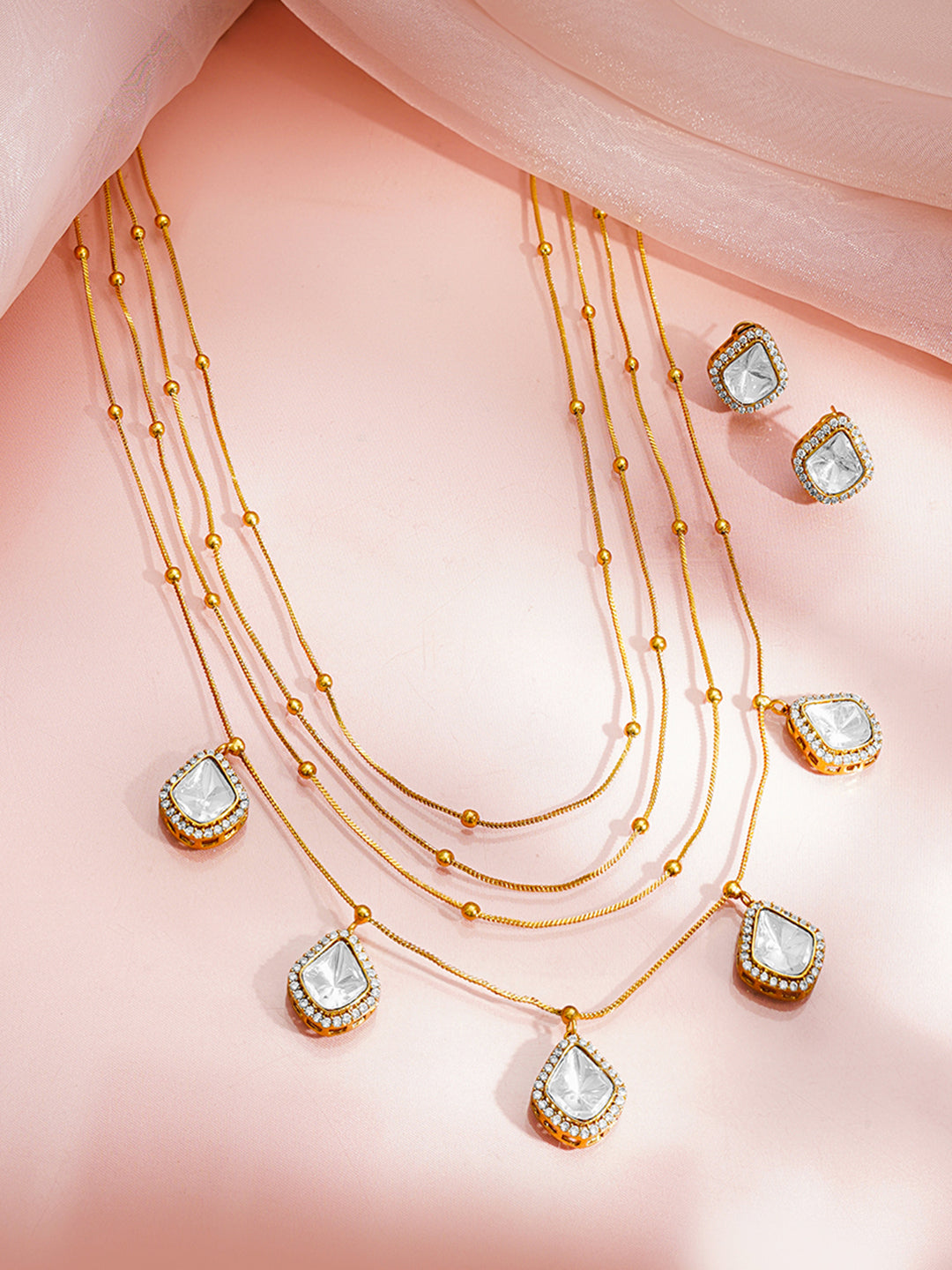 Layered Glow Charm Drop Necklace Set Length - 22 cm