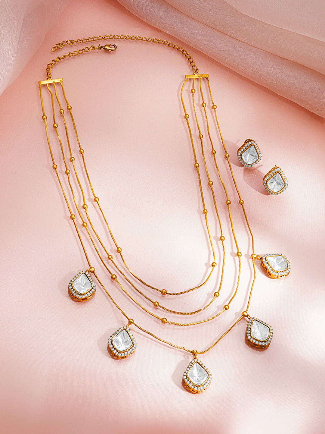 Layered Glow Charm Drop Necklace Set Length - 22 cm