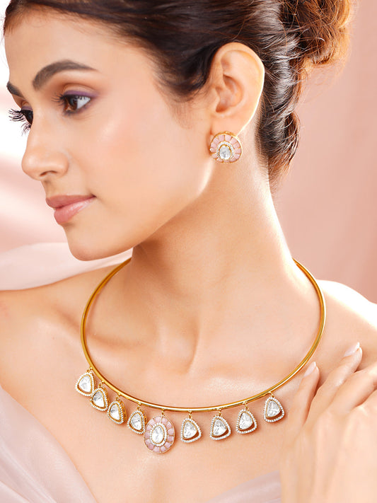 【Rubans】Gold Plated Cubic Zirconia Drop Charm Collar Necklace Set｜ゴールドメッキ キュービックジルコニア ドロップチャーム カラーネックレスセット
