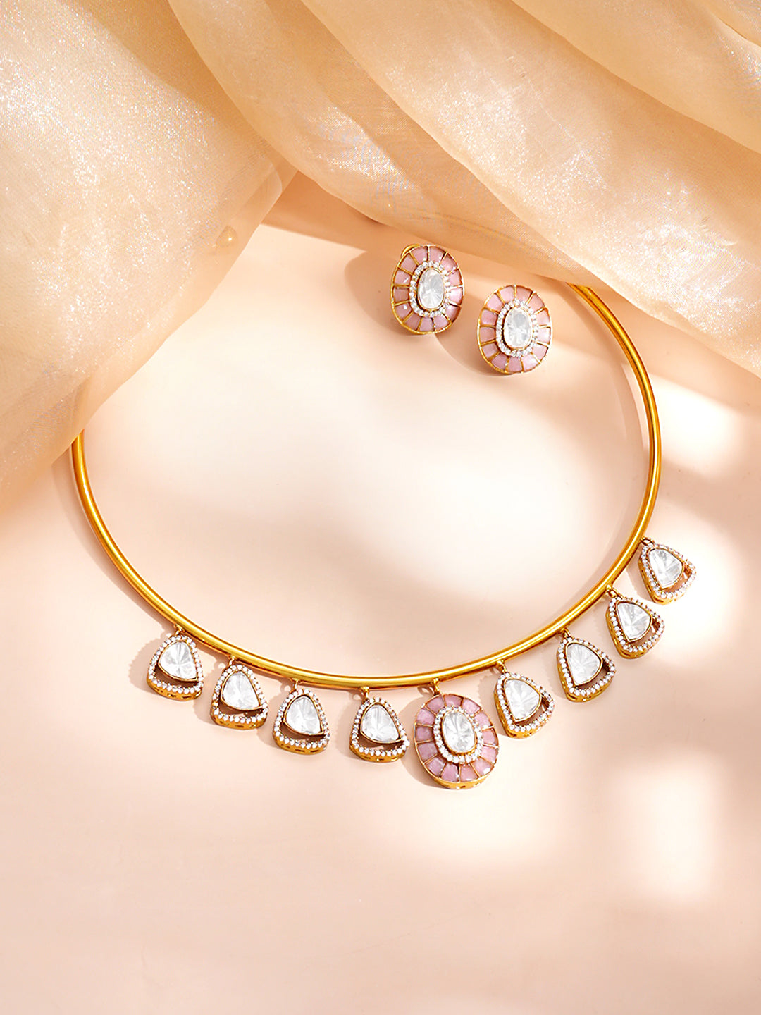【Rubans】Gold Plated Cubic Zirconia Drop Charm Collar Necklace Set｜ゴールドメッキ キュービックジルコニア ドロップチャーム カラーネックレスセット