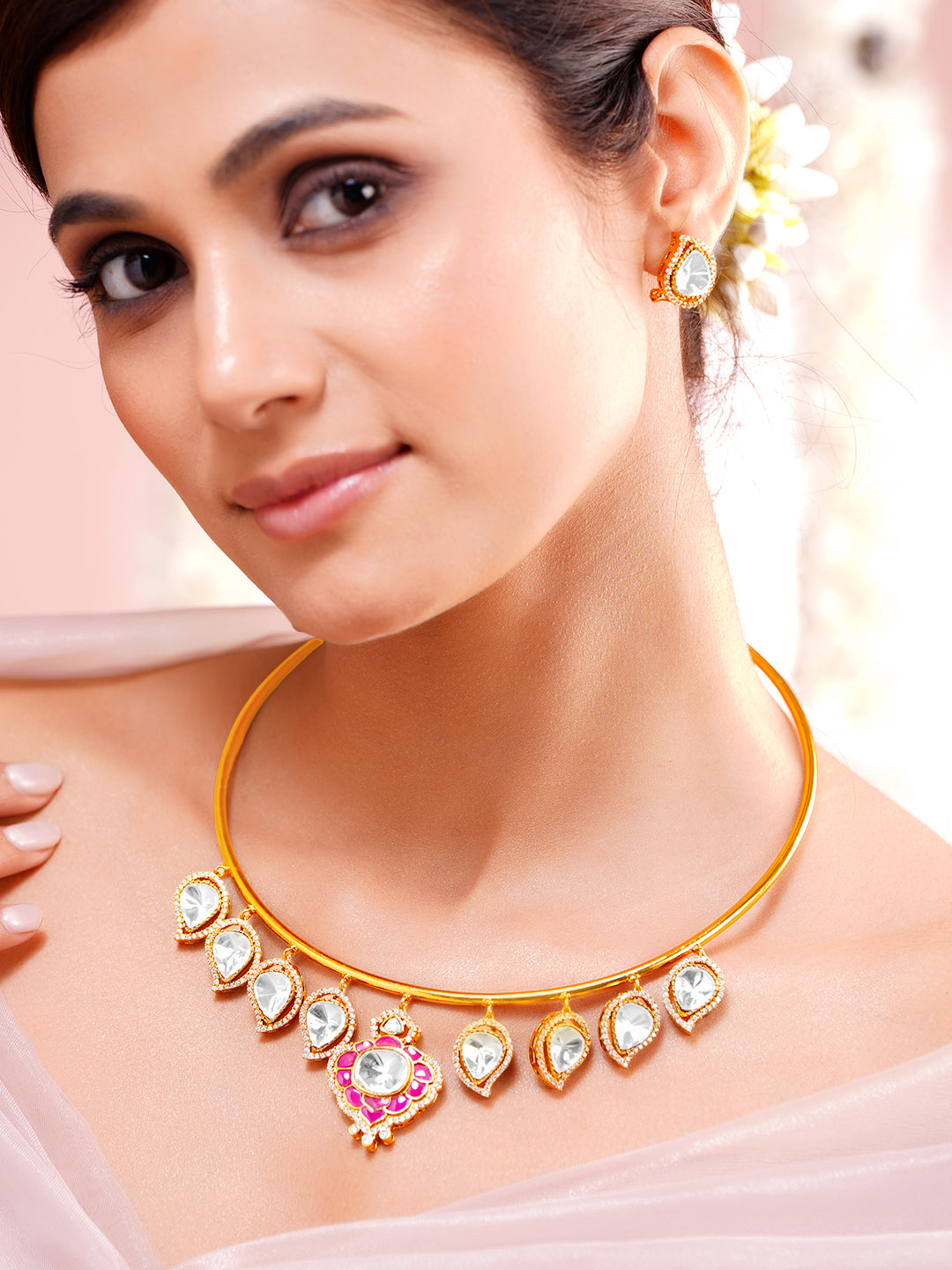 Glam Statement Kundan Collar Necklace Set フリーサイズ