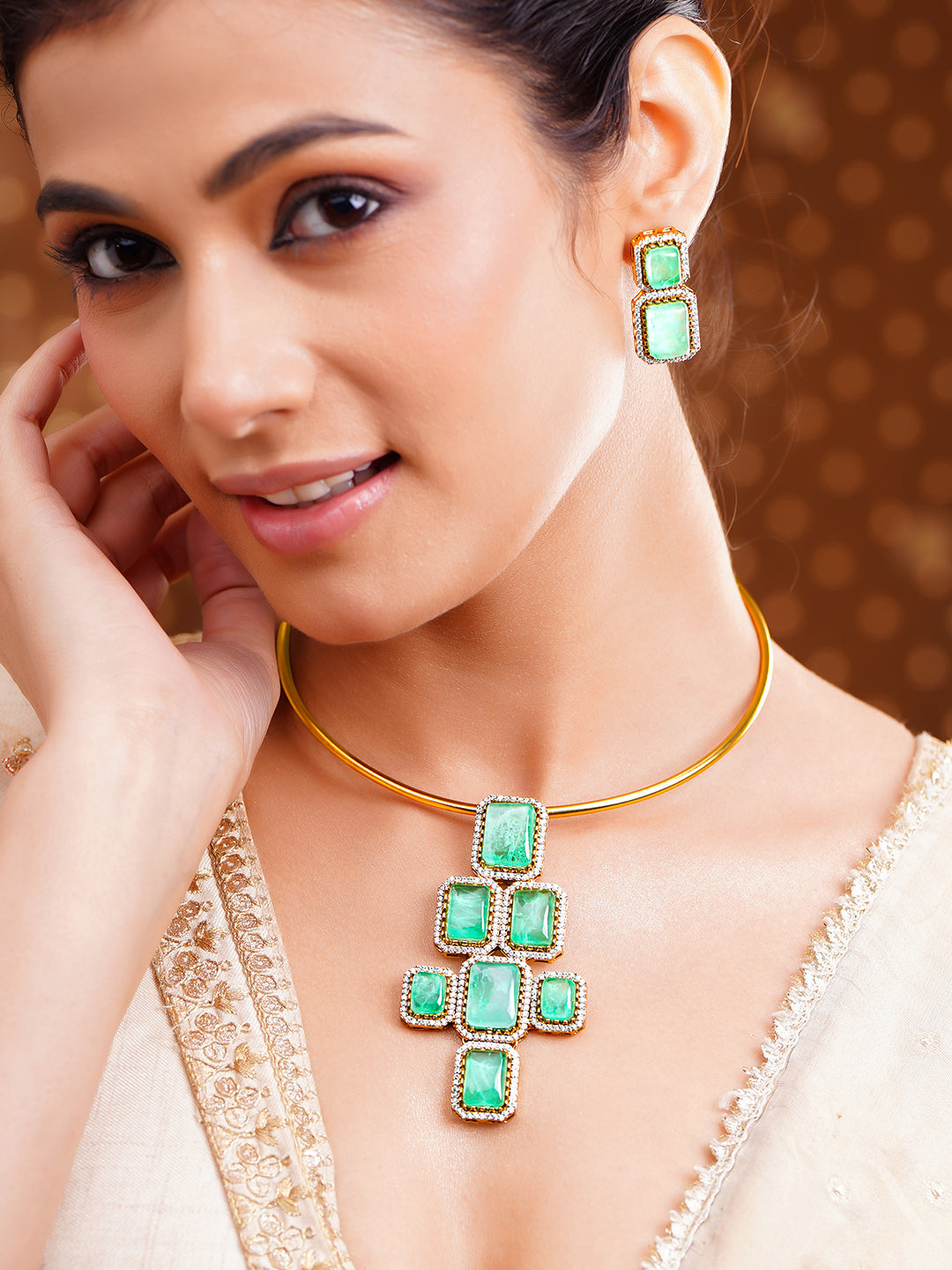 Mint Green Statement Luxe Collar Necklace Set フリーサイズ
