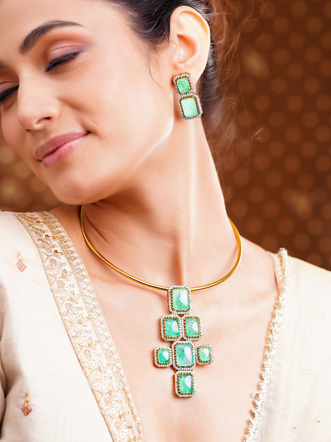 Mint Green Statement Luxe Collar Necklace Set フリーサイズ