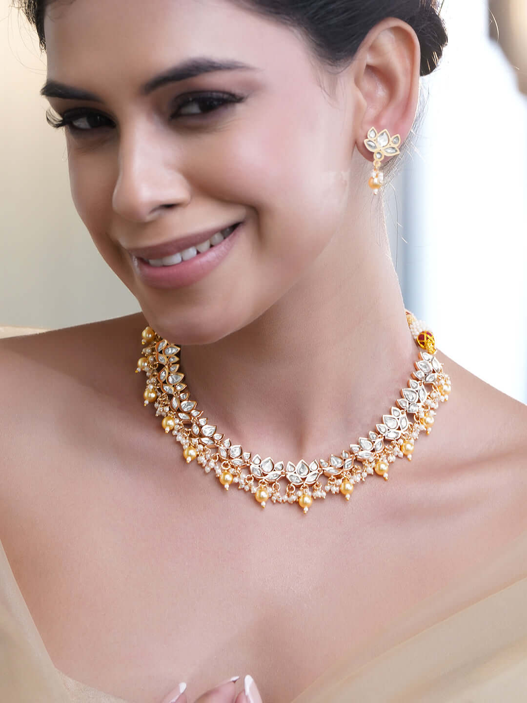Wedding Bloom Kundan Pearl Necklace Set フリーサイズ