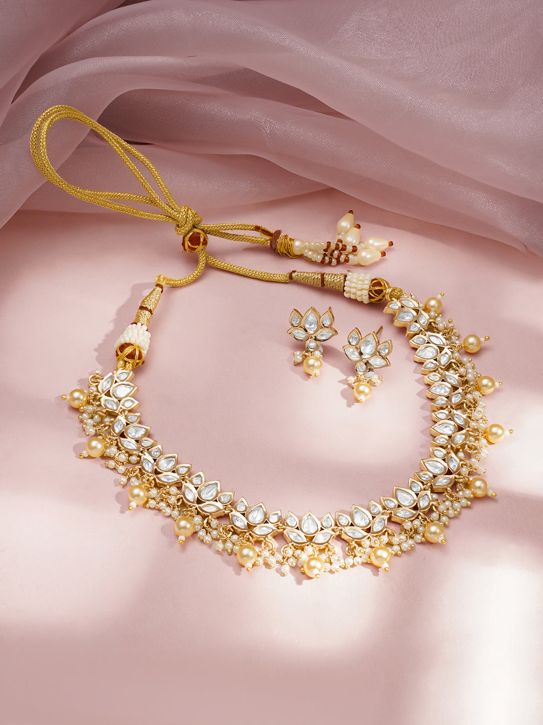 Wedding Bloom Kundan Pearl Necklace Set フリーサイズ