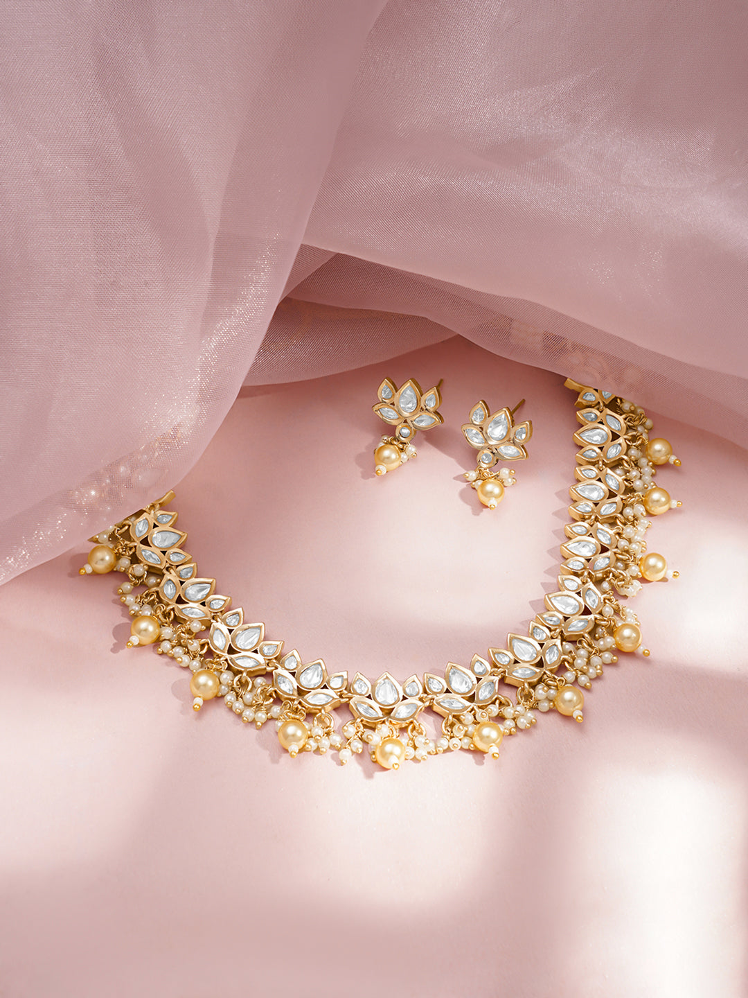 Wedding Bloom Kundan Pearl Necklace Set フリーサイズ