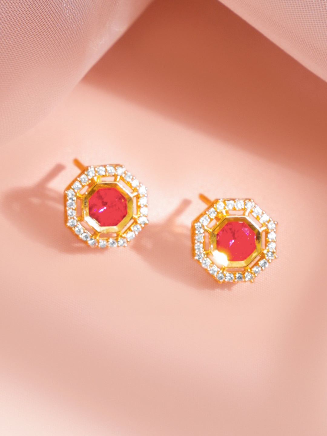 Ruby Zirconia Drop Charm Necklace Set フリーサイズ