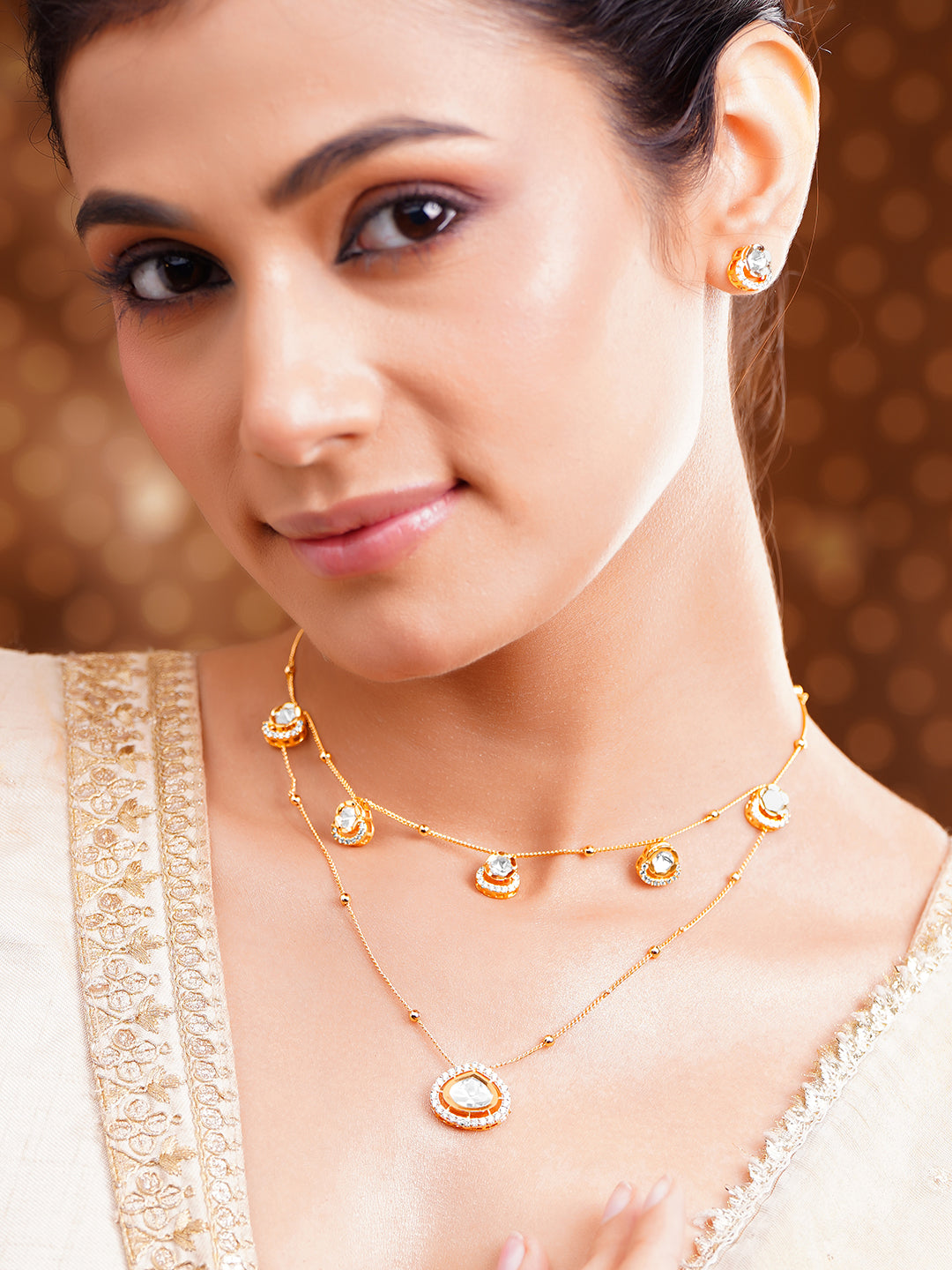 Golden Glow Layered Charm Necklace Set フリーサイズ