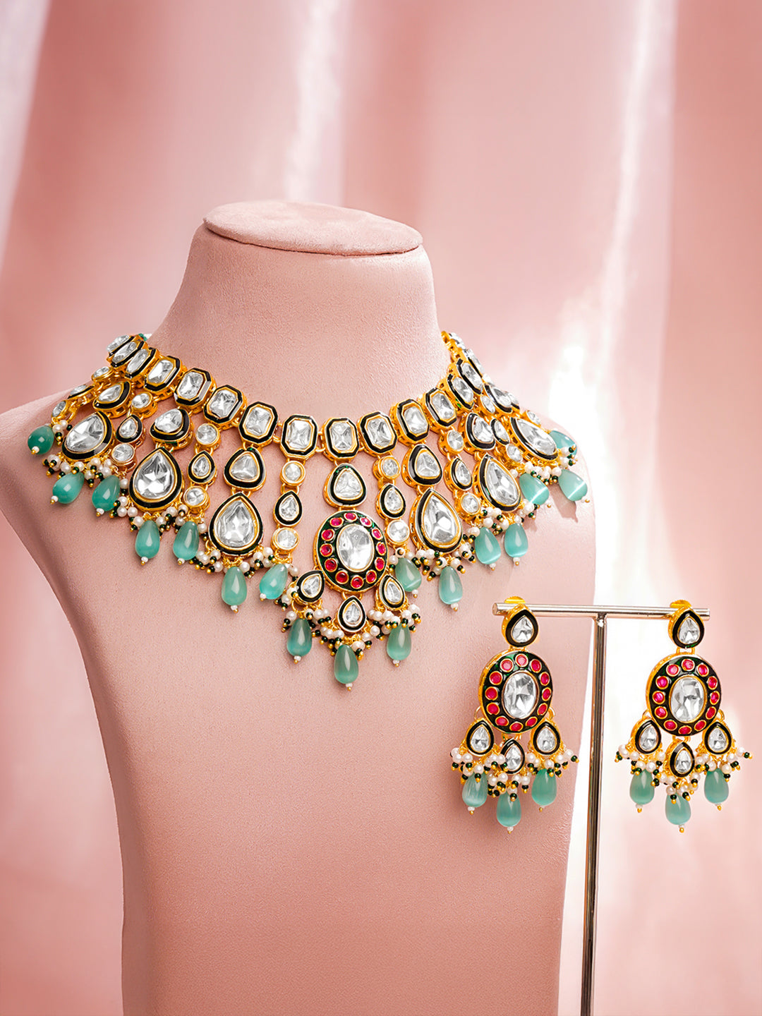 【Rubans】 Bridal Glow Kundan Statement Necklace Set｜ブライダルグロー クンダン ステートメント ネックレスセット