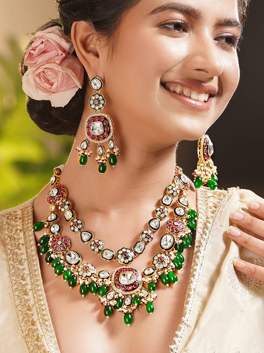 Luxury Wedding Ruby Emerald Kundan Set フリーサイズ