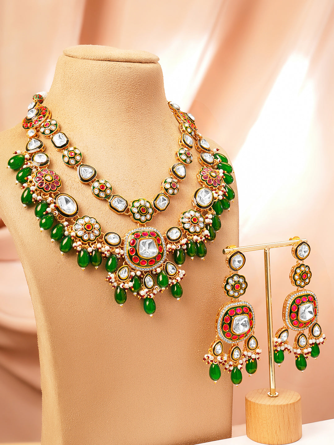 Luxury Wedding Ruby Emerald Kundan Set フリーサイズ