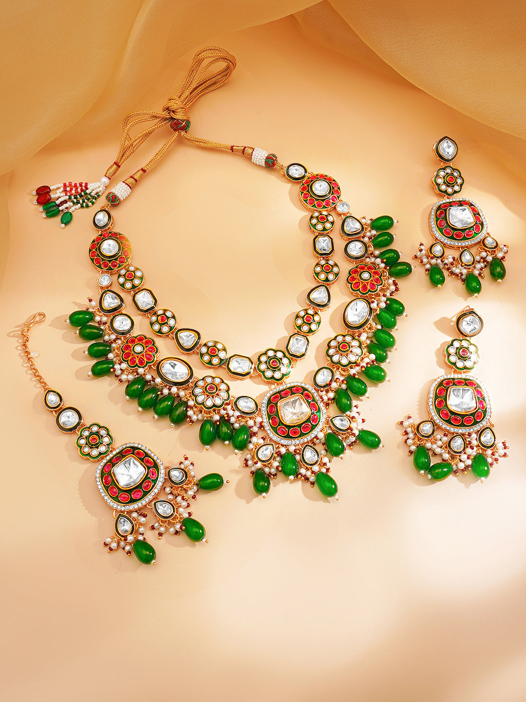 Luxury Wedding Ruby Emerald Kundan Set フリーサイズ